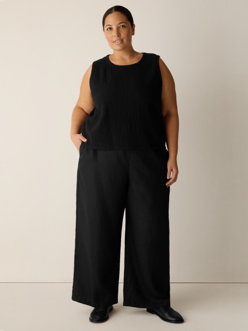 Eileen Fisher size 2X 100% Organic Linen Wide Leg Pant pants black